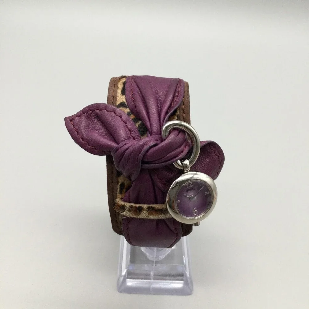 Guess Womens Watch 20mm Purple Dial Charm Bow Leather G95111L New Battery